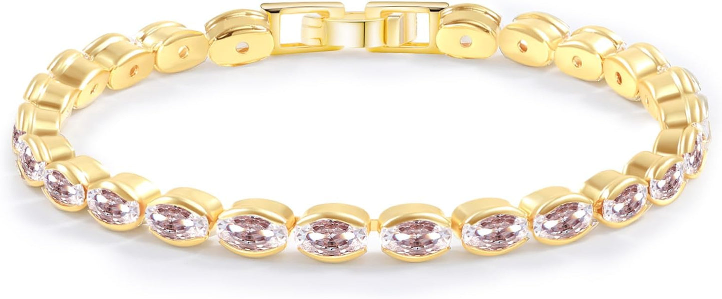 14K Gold Plated Tennis Bracelet for Women – Classic CZ Link Design, Fits 6.0"–7.2" Wrists – Stylish Sparkling Jewelry Gift, Timeless Tennis Bracelets for Women