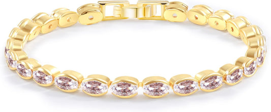 14K Gold Plated Tennis Bracelet for Women – Classic CZ Link Design, Fits 6.0"–7.2" Wrists – Stylish Sparkling Jewelry Gift, Timeless Tennis Bracelets for Women