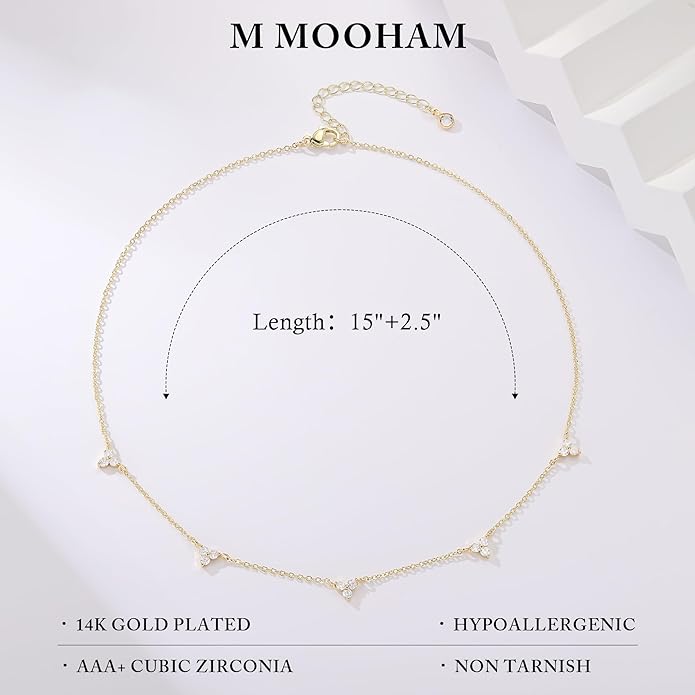 M MOOHAM Gold Clover Heart Pearl Butterfly Star flower Choker Necklace for Women - Dainty 14K Gold Plated Cubic Zirconia Cute Station Necklaces for Women Trendy Prom Jewelry Gifts