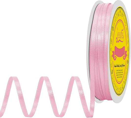 LEEQE Double Face Pearl Pink Satin Thin Ribbon 1/8 inch X 50 Yards Polyester Pearl Pink Ribbon for Gift Wrapping Very Suitable for Weddings Party Hair Bow Invitation Decorations and More