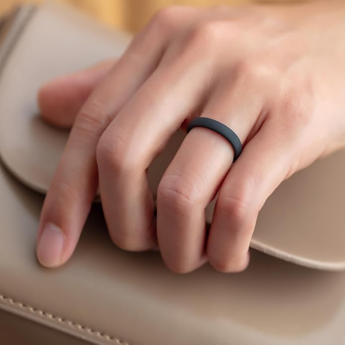 ThunderFit Silicone Rings for Him and Her, Rubber Wedding Engagement Bands Unisex, 1.8mm Thick in 4mm & 8mm Widths