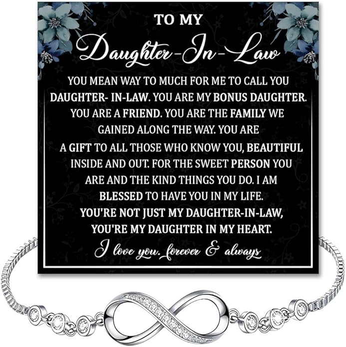 To My Beautiful Daughter In Law Bracelet From Mother-In-Law, Daughter In Law Birthday Gifts, Infinity Star Heart Bracelet For Her With Heartfelt Message Card & Elegant Box, Bonus Daughters Bracelets