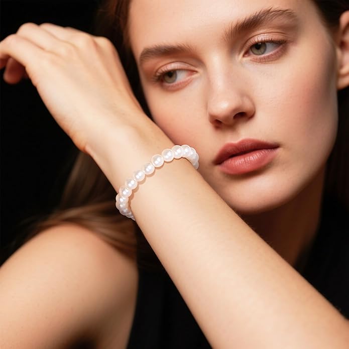 la luen Pearl Bride Wedding Jewelry Set Faux Pearls Crystal Rhinestone Necklace Earrings Bracelet Sets for Women Bridesmaid(3 PCS)