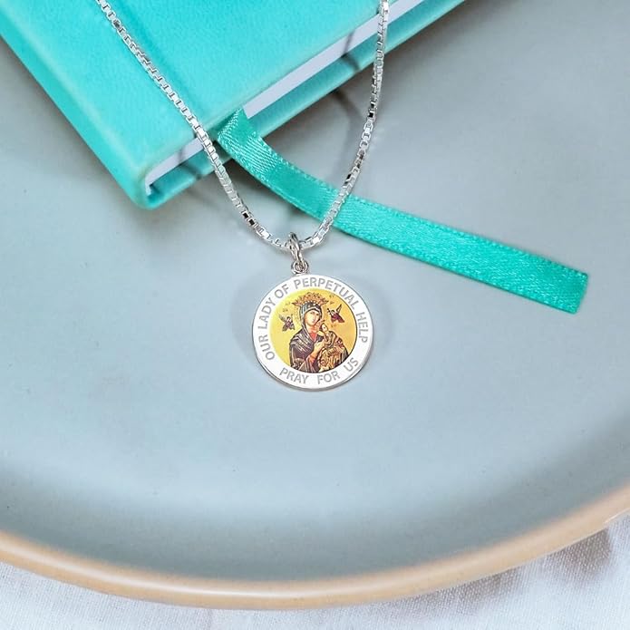 PicturesOnGold.com Our Lady of Perpetual Help Religious Medal Color - 3/4 Inch Size of a Nickel -Sterling Silver