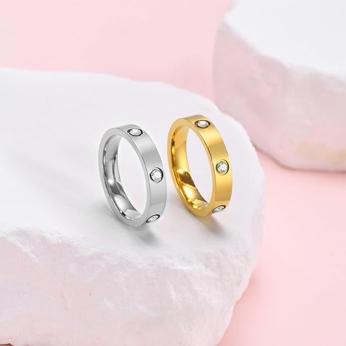 MPRAINBOW Gold Rings for Women, 18K Gold Plated Stainless Steel Cubic Zirconia Friendship Band Wedding Party Trendy Jewelry Gift Non-Tarnish,Christmas Birthday Gifts for Her Girlfriend