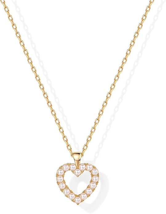 PAVOI 14K Gold Plated Cubic Zirconia Heart Necklace | Cute Dainty Love Pendant Necklaces for Women