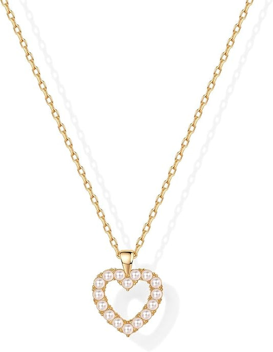 PAVOI 14K Gold Plated Cubic Zirconia Heart Necklace | Cute Dainty Love Pendant Necklaces for Women