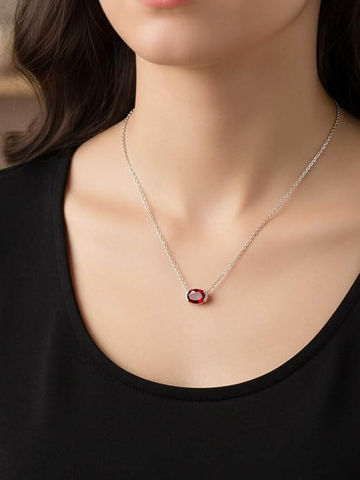 CYW Moissanite/Ruby/Sapphire/Emerald Dainty Pendant Necklace for Women, Novelty Design, Really Authentic Solid 925 Sterling Silver, 16"/18"/20" Adjustable, Birthday Anniversary Valentines Gift