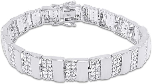 AFFY White Natural Diamond Men's Bracelet In 14k Gold Over Sterling Silver (0.04 cttw)