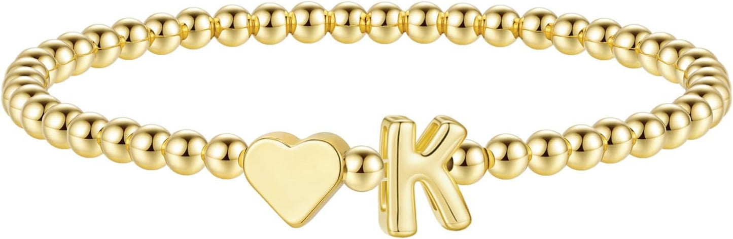M MOOHAM Stocking Stuffers for Teen Girls Women - Dainty Gold Initial Beaded Bracelets for Women Trendy, Charm Letter A-Z Personalized Bracelet Jewelry Kids Christmas Gifts