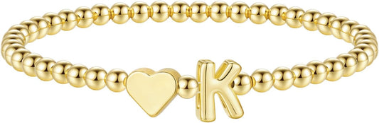 M MOOHAM Stocking Stuffers for Teen Girls Women - Dainty Gold Initial Beaded Bracelets for Women Trendy, Charm Letter A-Z Personalized Bracelet Jewelry Kids Christmas Gifts