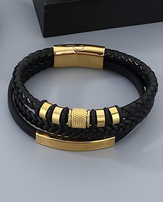 Italian Handmade Genuine Leather Bracelets for Men Stainless Steel Clip, Men's Casual Genuine Multi-layer Cuff Bracelet, Bracelet Gift for Real Men