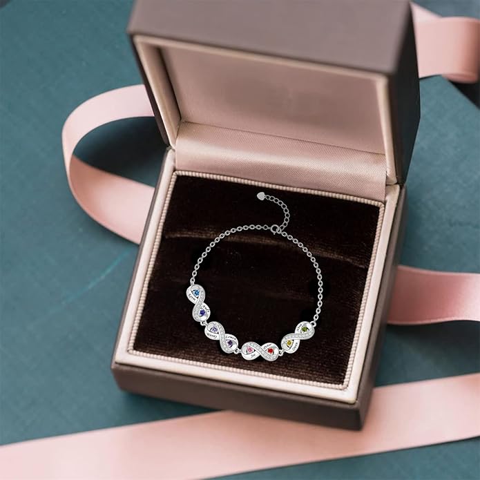 BABOOM Custom Mother Bracelet With 1-8 Birthstones Personalized Infinity Name Bracelet Engraved Birthstone Bracelets Gifts For Women Mother Daughter Wife