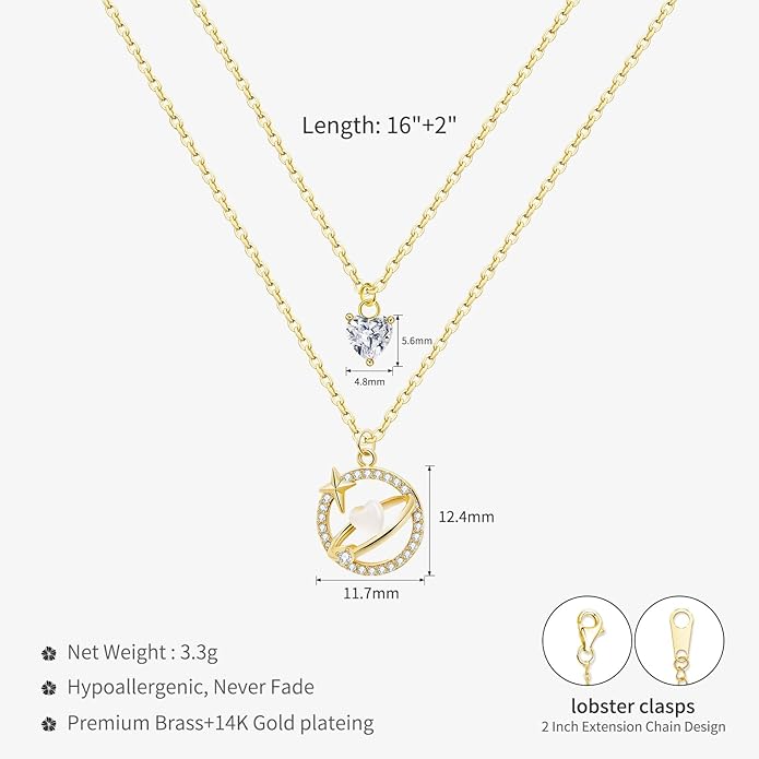 Copper Alloy 14K Gold Plated | 14K Platinum Plated Necklace for Women Double Layer Pendant Necklace Fashionable Multi-Layer Jewelry