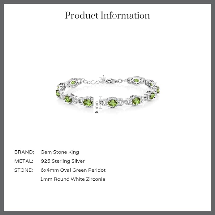 Gem Stone King 7-14 Cttw Oval Gemstone Birthstone Tennis Bracelet For Women | 925 Sterling Silver | Oval 6X4MM | 7 Inch With 1 Inch Extender | Fine Jewelry Gifts for Her Mom Women Wife