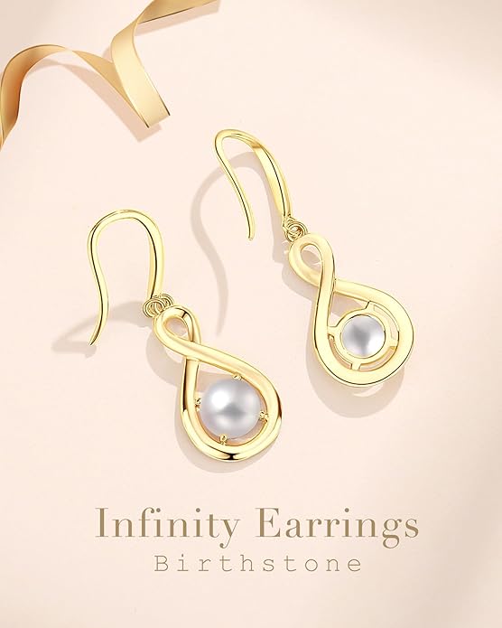 FANCIME Dangle Drop Earrings 925 Sterling Silver Dainty Infinity Round Gemstone Birthstone Jewelry Birthday Gifts for Her Women