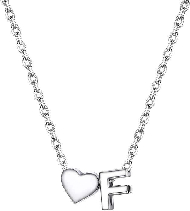PROSILVER Initial Heart Necklace for Women, 925 Sterling Silver Tiny Heart Letter Necklace Siver, Gold Necklace, Come with Box