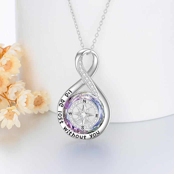 TOUPOP Compass Necklace for Women Sterling Silver I'd be Lost without You Necklaces Wedding Anniversary Jewelry Birthday Valentines Day Gifts for Her Wife Girlfriend