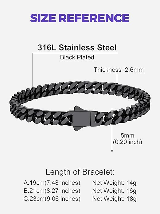 Richsteel 5/7/9/12mm Wide Miami Cuban Link Chain Bracelet for Men Women,Stainless Steel/Gold/Black Plated,7.4/8.2/9 Inch Length,Hip Hop Urban Street-wear Jewelry(Gift Wrapped)