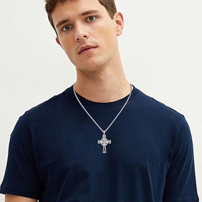 Cross Necklace for Men 925 Sterling Silver Celtic Cross Pendant Christian Jewelry Religious Christmas Gifts for Women