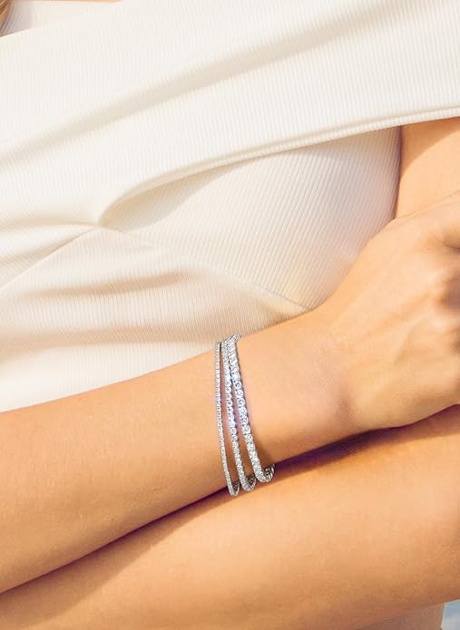 KRKC&CO Lab-Grown Moissanite Tennis Bracelet Women, Luxury Anniversary Wedding Bridal Gift for Wife, 2.2-13.8 ct.tw, D Color VVS1, 925 Sterling Silver 14K Golden Plated, Hypoallergenic, Everyday Jewelry