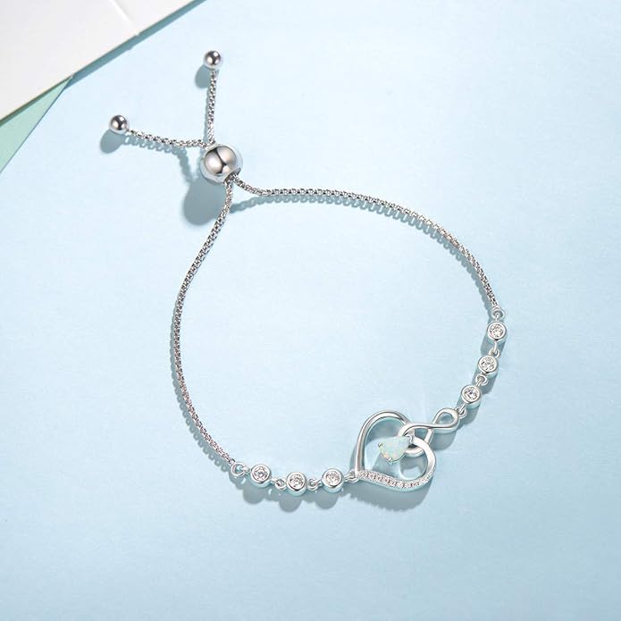 AGVANA Heart Birthstone Bracelets for Women Sterling Silver Genuine or Created Gemstone Tennis Bracelet Infinity Love Jewelry Anniversary Birthday Gifts for Wife Mom Women