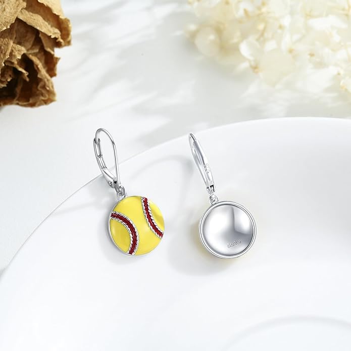 JUSTKIDSTOY 925 Sterling Silver Ball Earrings Sports Leverback Dangle Drop Earrings Jewelry Gifts for Women Girls