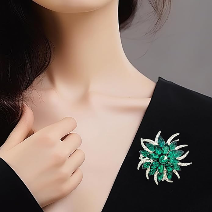 Large Crystal Flower Brooch Pin for Women Red purple pink green Rhinestone Flower Lapel Pin Wedding Party Birthday Dance Banquet Dress Suit Ceremony Clothes Hat Bag Accessories Jewelry