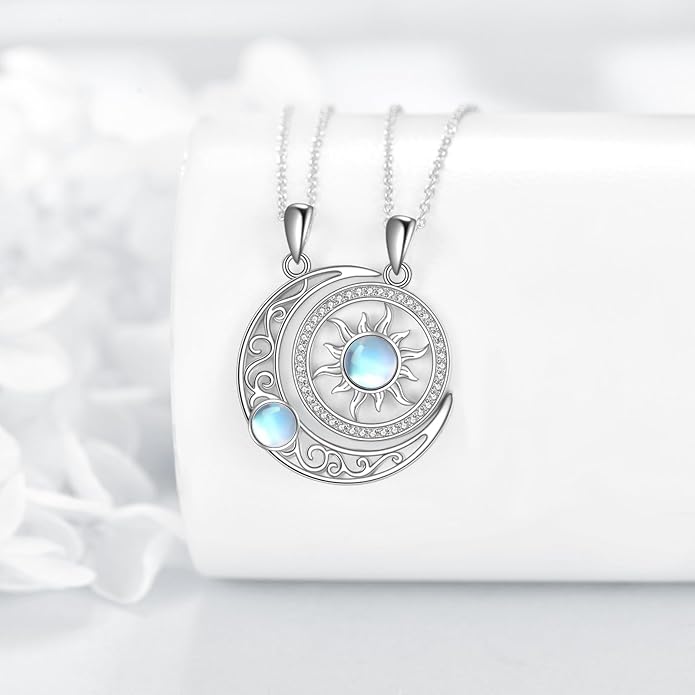 JBAERD Couples BFF Matching Necklaces 925 Sterling Silver Cross/Yin Yang/Sun Moon/Mountain Wave Pendant Necklace Anniversary Birthday Gifts