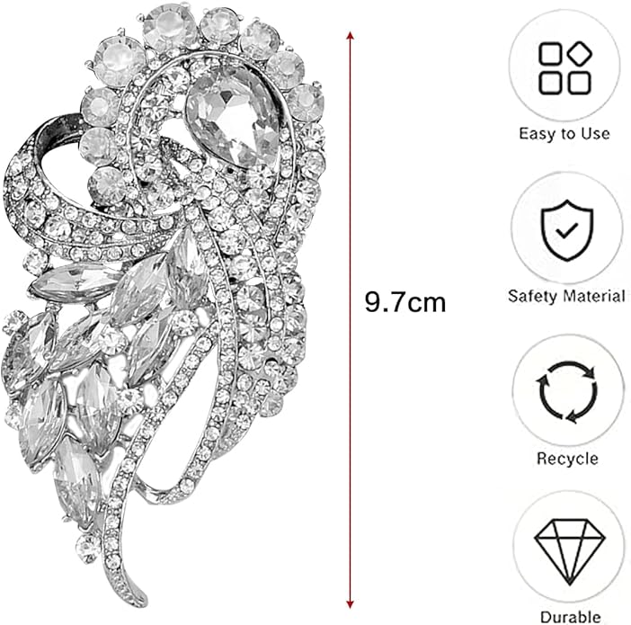 Crystal Rhinestone Brooch for Women Silver Brooch Pins for Women Clear Rhinestone Jewelry Pins for DIY Bridal Wedding Bouquet