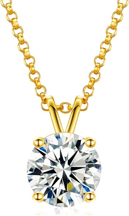 Moissanite Necklace for Women 0.1-12.0CT(3-15mm) Oval/Round Cut Moissanite Pendant 18k Gold Plated Sterling Silver Necklace D Color VVS1 Solitaire Pendant with 18+2 Inch Chain Jewelry for Mom/Wife