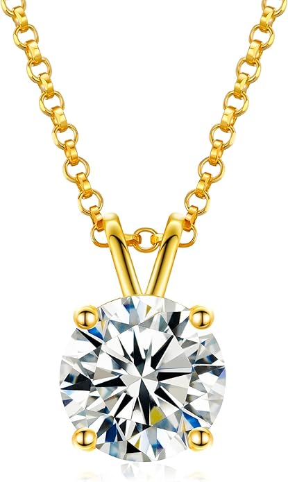 Moissanite Necklace for Women 0.1-12.0CT(3-15mm) Oval/Round Cut Moissanite Pendant 18k Gold Plated Sterling Silver Necklace D Color VVS1 Solitaire Pendant with 18+2 Inch Chain Jewelry for Mom/Wife