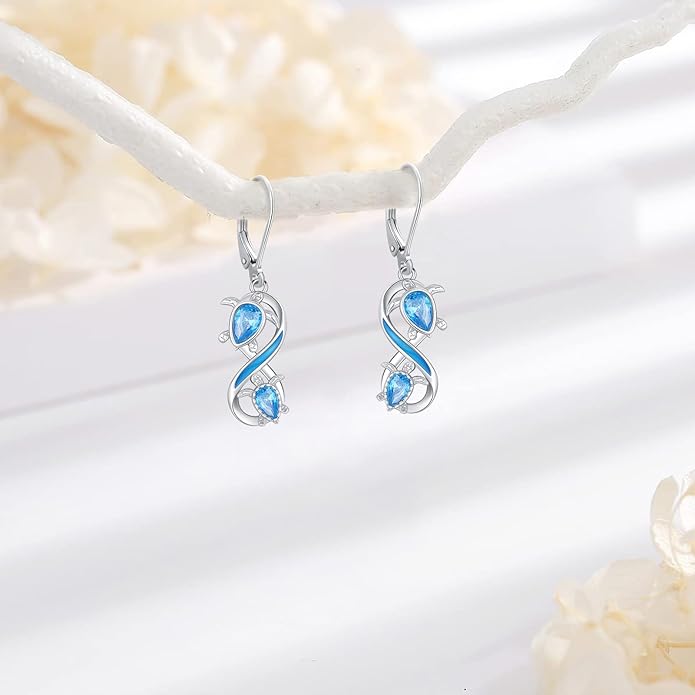 Sterling Silver Tree of Life/Flower/Bee/Animals/Cat/Hummingbird Dangle Earrings Moonstone Turquoise Drop Leverback Earrings Jewelry Gifts
