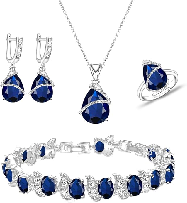 ZCGJWE Wedding Jewelry Set for Women Gem Necklace Earrings Bracelet Luxury Jewelry Set Birthday Valentine's Day Mother's Day Christmas Prom Jewelry Gift