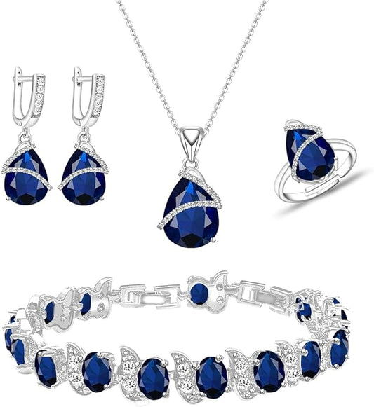 ZCGJWE Wedding Jewelry Set for Women Gem Necklace Earrings Bracelet Luxury Jewelry Set Birthday Valentine's Day Mother's Day Christmas Prom Jewelry Gift