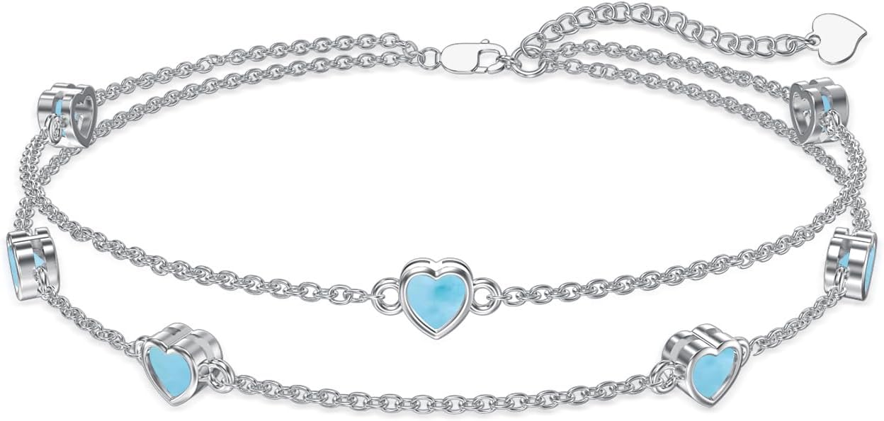 Dorunmo Heart Birthstone Anklet Bracelets for Women 925 Sterling Silver Birthday Jewelry Best Mother's Day for Women Wife