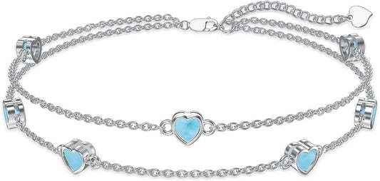 Dorunmo Heart Birthstone Anklet Bracelets for Women 925 Sterling Silver Birthday Jewelry Best Mother's Day for Women Wife