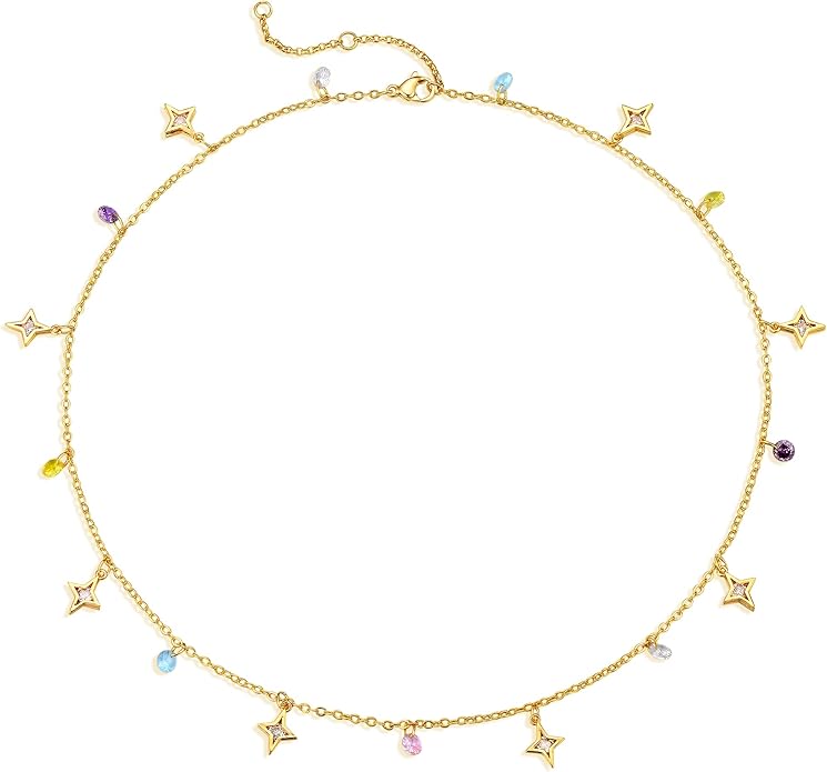 MTMY Beaded Necklaces for Women 14K Gold Plated Dainty Colorful Green/Rose Beaded Pearl Choker Necklace Delicate Boho Choker Necklace Jewelry Gift