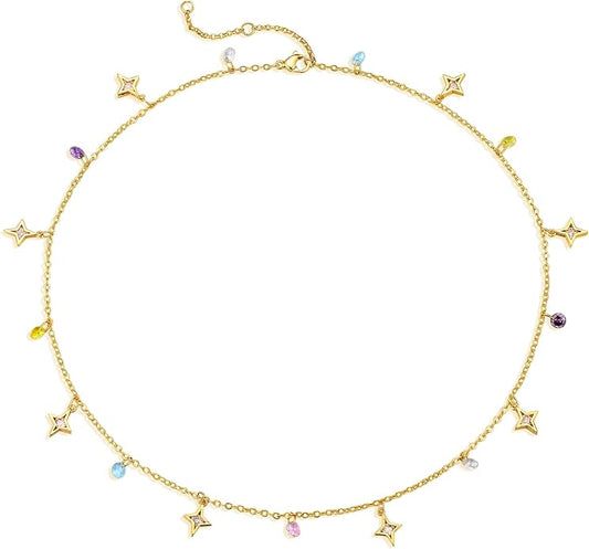 MTMY Beaded Necklaces for Women 14K Gold Plated Dainty Colorful Green/Rose Beaded Pearl Choker Necklace Delicate Boho Choker Necklace Jewelry Gift
