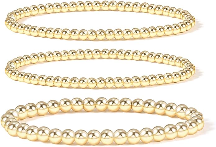 Elegance 11 designs 14K Gold Plated Bead Ball Bracelet Stretchable Elastic Gold Beaded Bracelets for Women