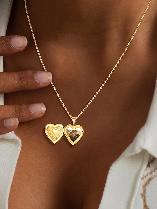 U7 Women Locket Necklace Platinum 14K Gold Photo Lockets that Hold Picture,Chain 20 Inch Personalized Gift Custom Love Heart Image Necklaces