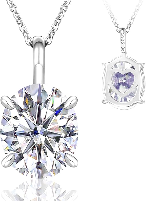 Moissanite Necklace for Women 0.1-12.0CT(3-15mm) Oval/Round Cut Moissanite Pendant 18k Gold Plated Sterling Silver Necklace D Color VVS1 Solitaire Pendant with 18+2 Inch Chain Jewelry for Mom/Wife