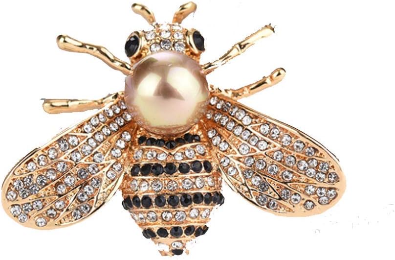 Honey Bee Brooches Crystal Insect Themed Bee Brooch Animal Fashion Shell Pearl Brooch Pin Gold Tone