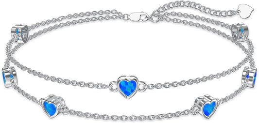 Dorunmo Heart Birthstone Anklet Bracelets for Women 925 Sterling Silver Birthday Jewelry Best Mother's Day for Women Wife