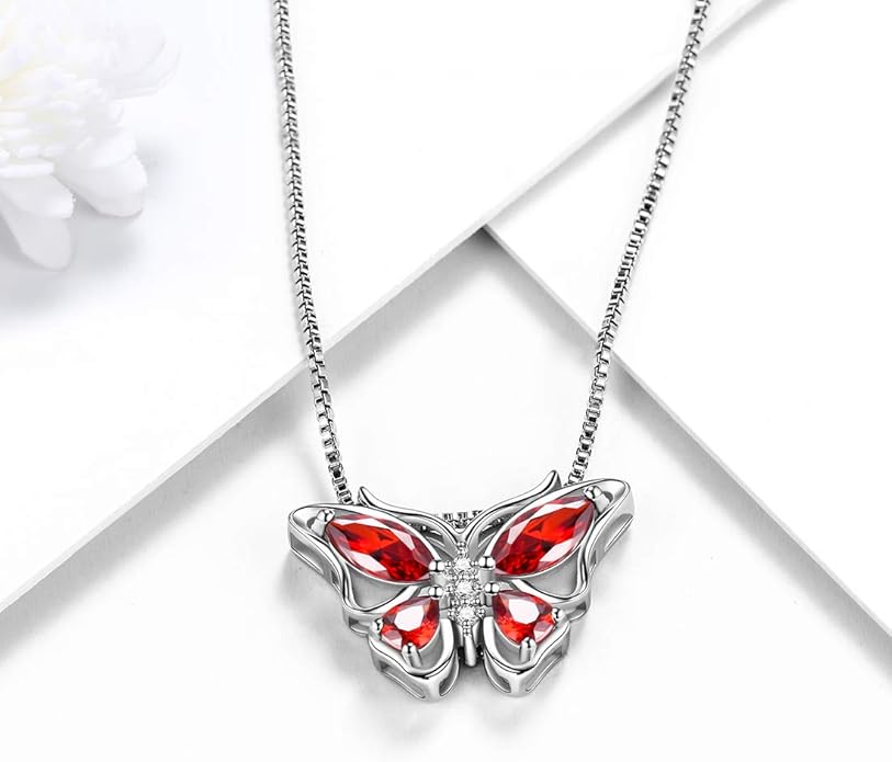 Aurora Tears Butterfly Birthstone Pendant Necklace - Women 925 Sterling Silver Butterflies Birthstone Pendant Necklace Jewelry Birthday Gift for Women