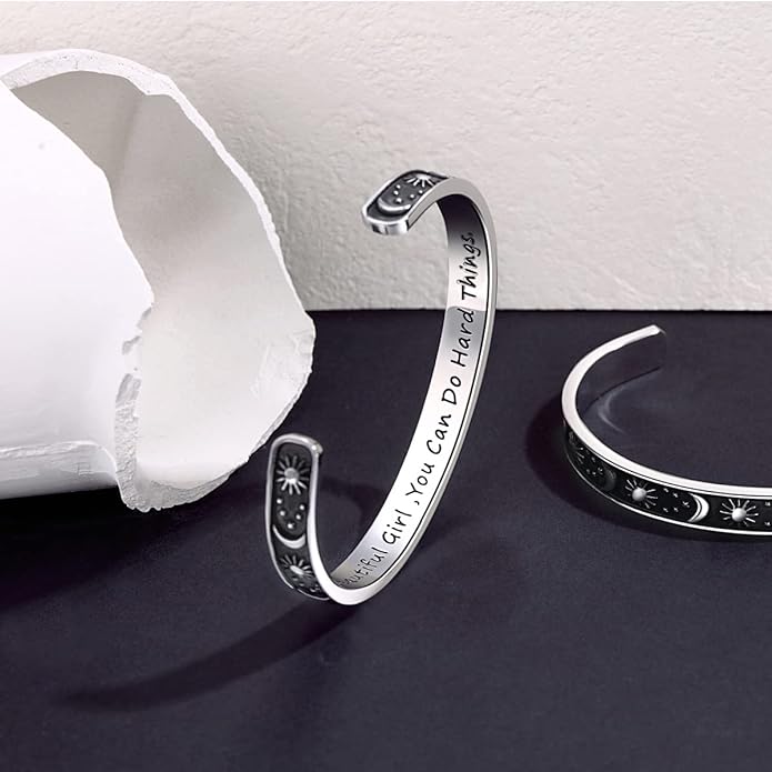 TONY & SANDY Inspirational Bracelets for Women Teen Girls Personalized Gifts for Daughter Granddaughter Mom Sister Friends Stainless Steel Engraved Cuff Birthday Easter Christmas