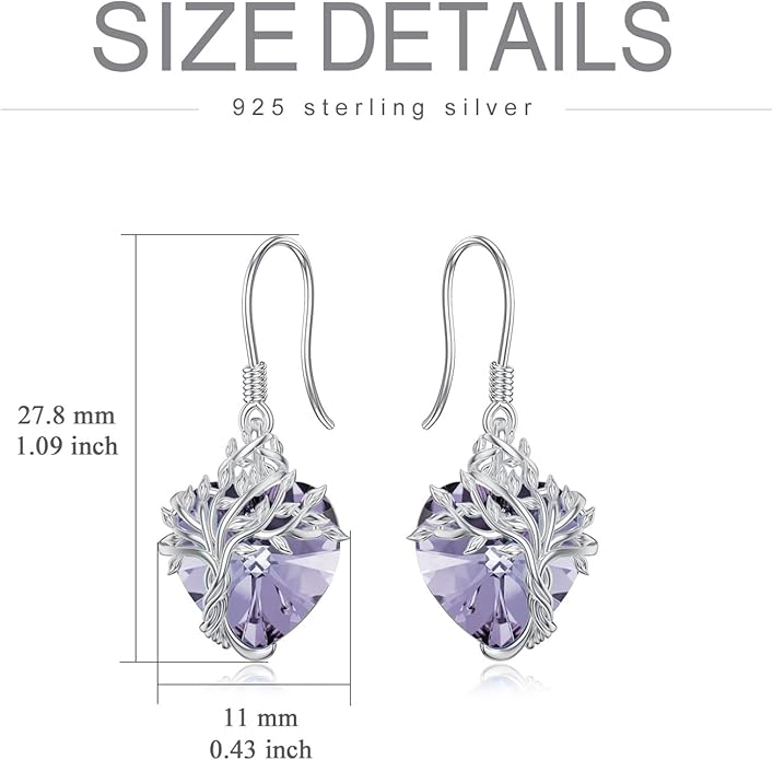 TOUPOP Tree of Life Earrings 925 Sterling Silver Family Tree Dangle Drop Earrings Crystal Jewelry Birthday Christmas Gifts for Women Her
