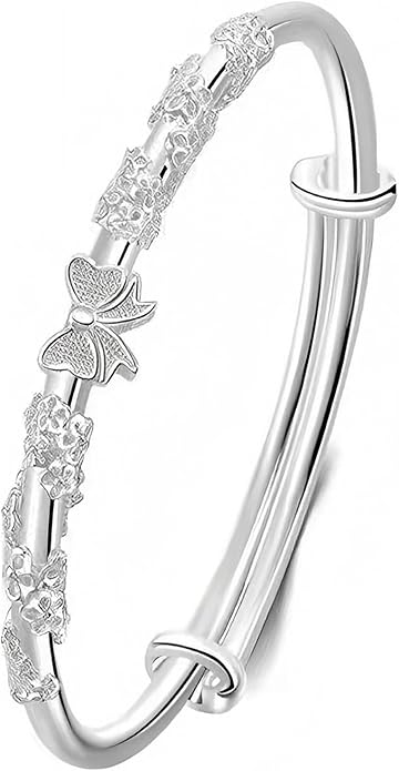 S925 Silver Bangle Bracelet for Women, Elegant Women‘s Sterling Silver Bracelet Bangle Adjustable 6.4-7.8 inches Small Size