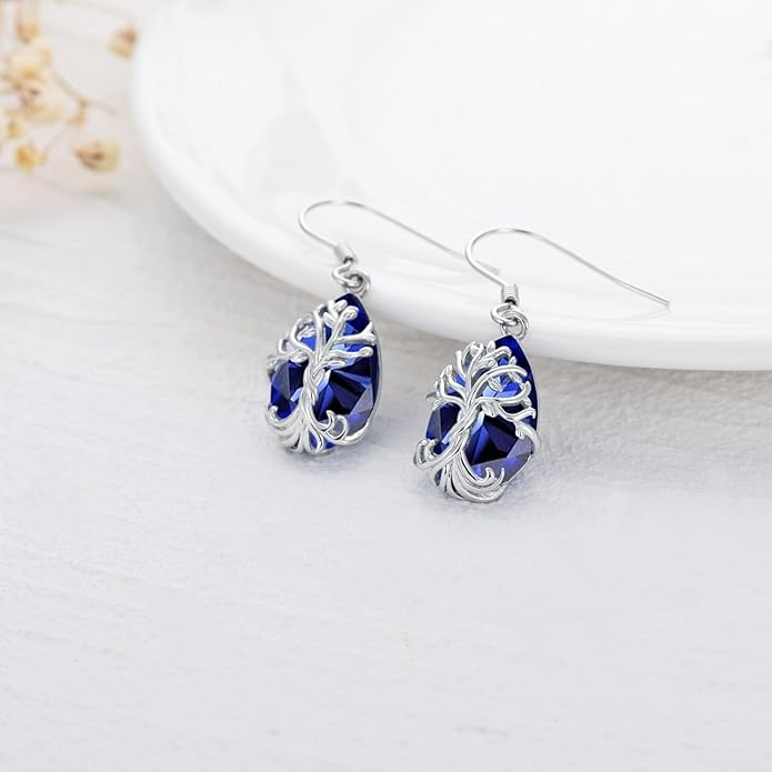 TOUPOP Tree of Life Earrings 925 Sterling Silver Family Tree Dangle Drop Earrings Crystal Jewelry Birthday Christmas Gifts for Women Her