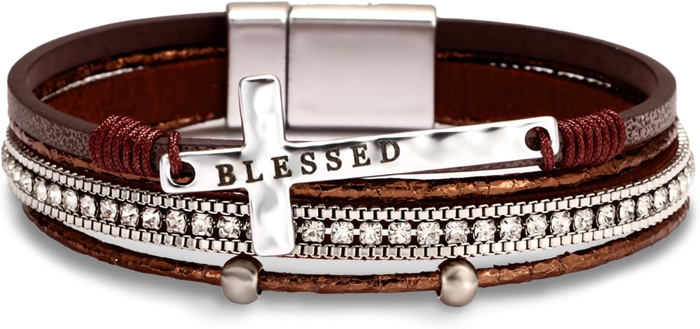 Fesciory Leopard Bracelet for Women, Boho Leather Wrap Multi-Layer Pearl Crystal Bracelet Bangle Jewelry